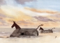 Preview: Postkarte DIN-A6 Aquarell Maritim Kunst Druck Kunstdruck Nordsee Dänemark Danmark  Blåvand Blavand Dünen Leuchtturm Maultiere Strand